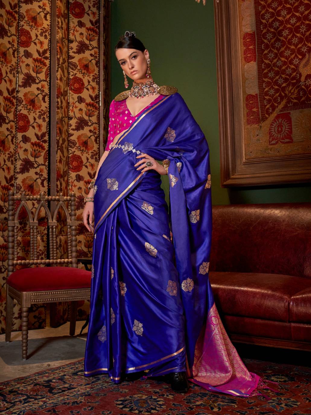 Blue Pure Satin Handloom Weaving Silk Saree – Bling Bag
