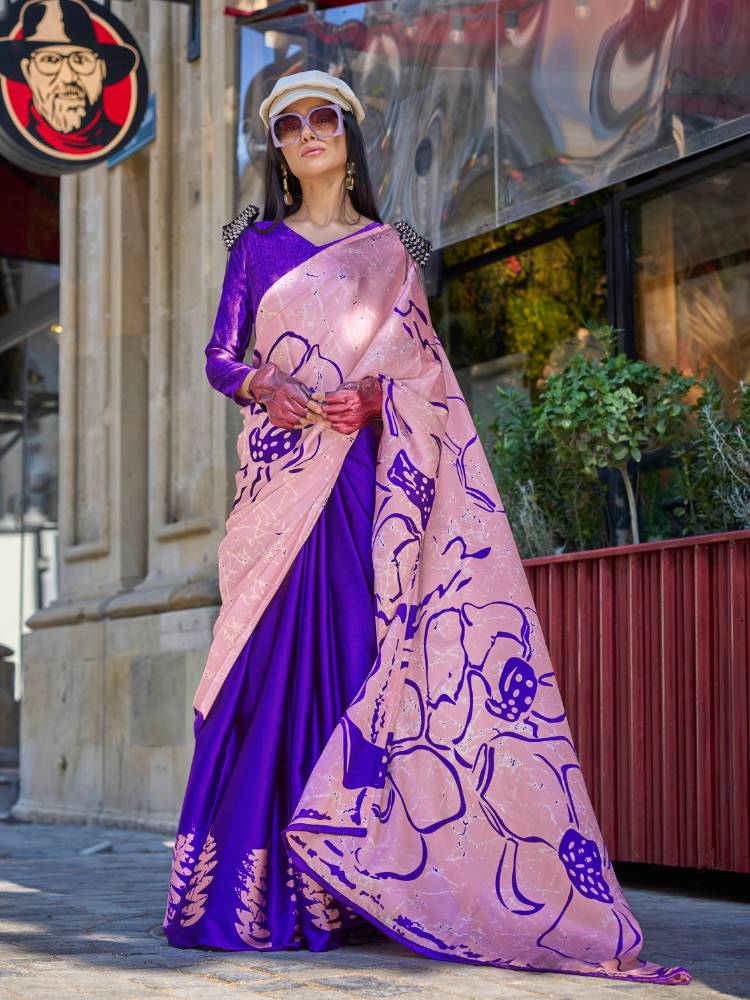 Blue Powder crape Saree main image 0