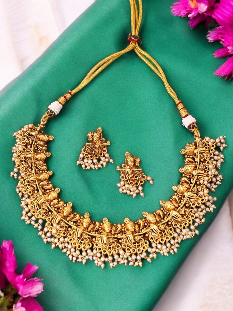 Golden Krishna Temple Jewellery Set1