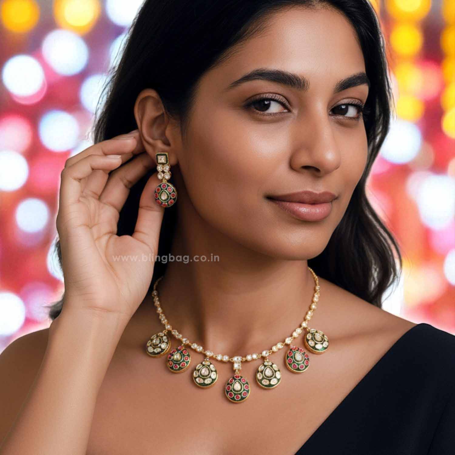 Multicolor Sanskriti Heritage Jewellery Set - New Arrival  Bling Bag