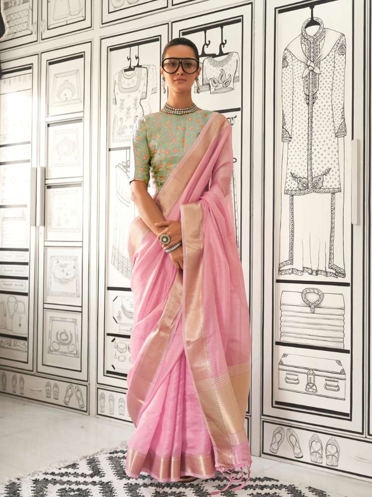 Pink Moss Chiffon Handloom Weaving Saree – Bling Bag