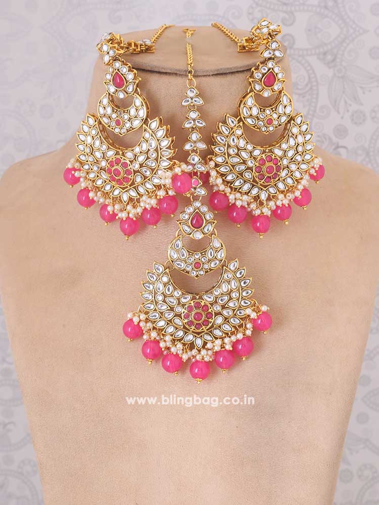 Pink Supriya Maang Tikka Set – Bling Bag - Main Image