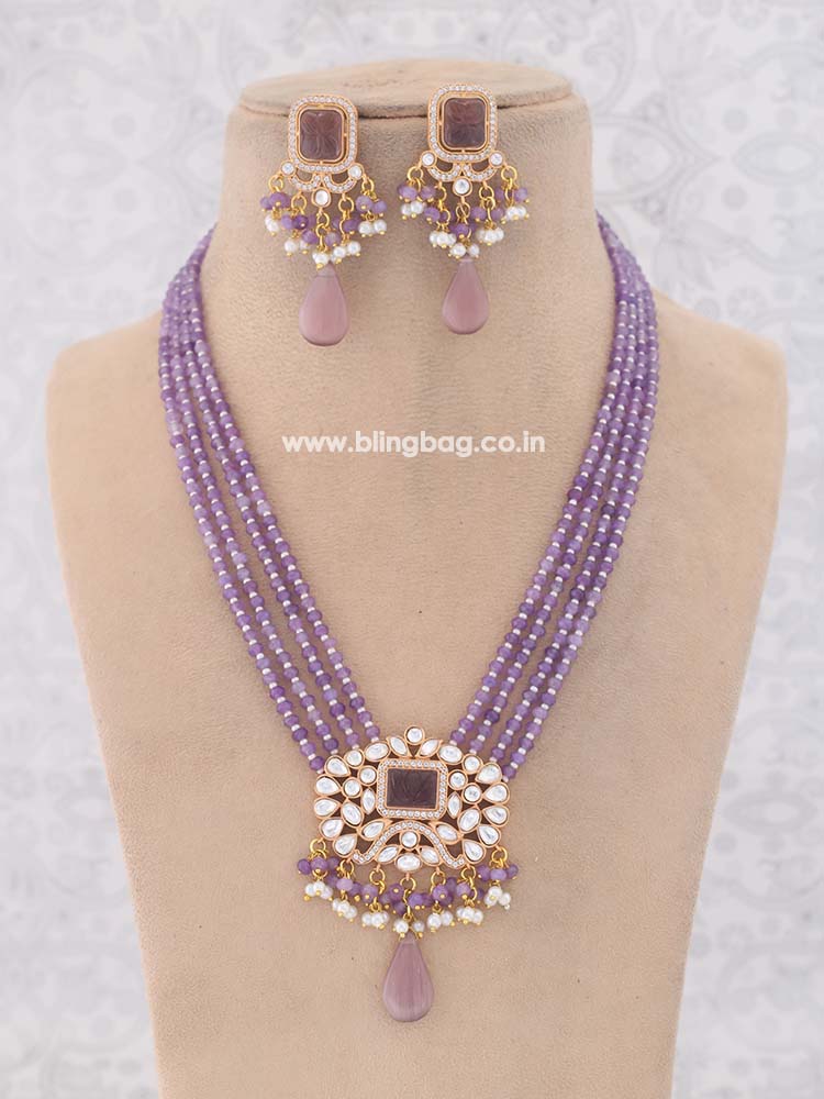 Purple Gauram Kundan Jewellery Set – Bling Bag - Main Image