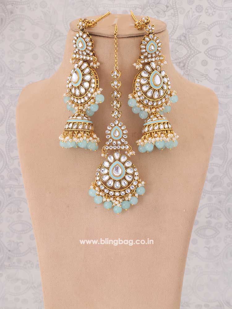 Turquoise Jinal Maang Tikka Set