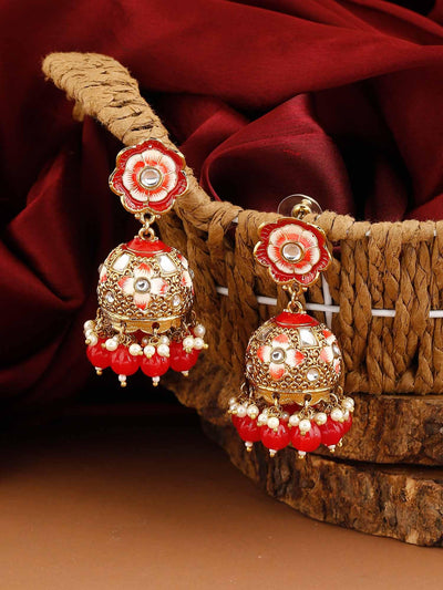 earrings - Bling Bag Red Magone Jhumki Earrings