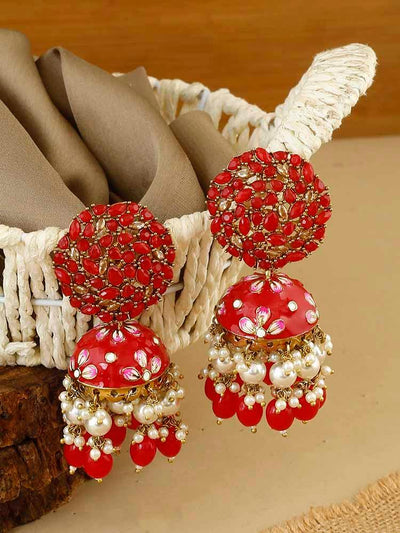 earrings - Bling Bag Red Daliha Jhumki Earrings