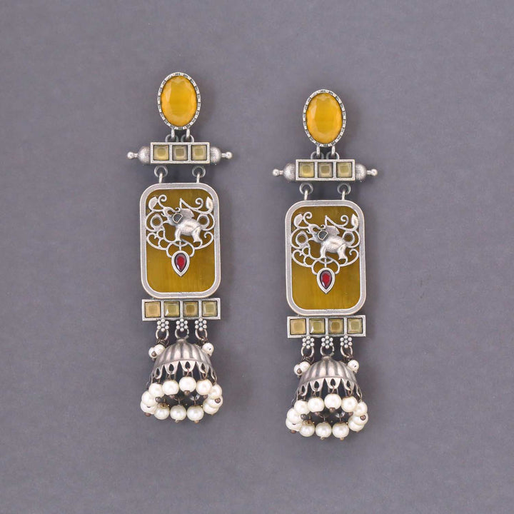 Mustard Mukkishi Oxidised Jhumkis