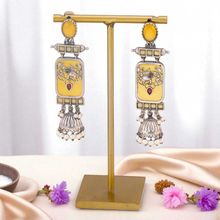 Mustard Mukkishi Oxidised Jhumkis