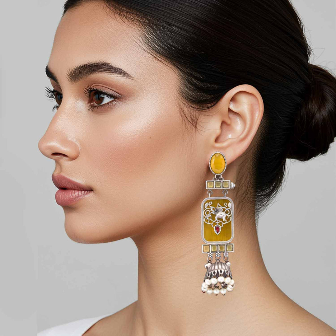 Mustard Mukkishi Oxidised Jhumkis