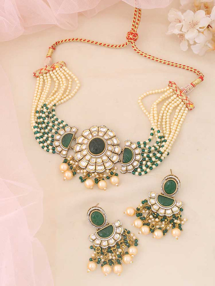 Emerald Nyancy Kundan Jewellery Set