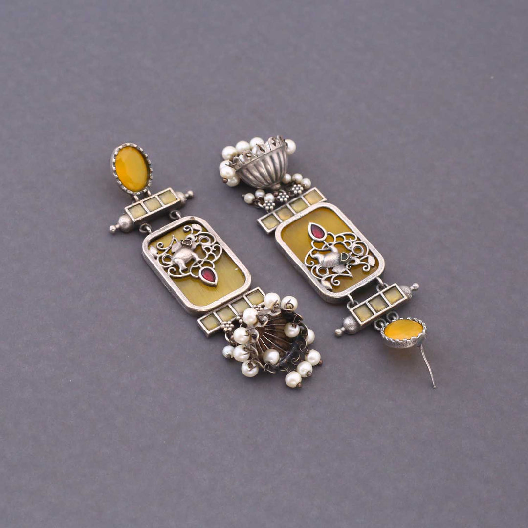 Mustard Mukkishi Oxidised Jhumkis