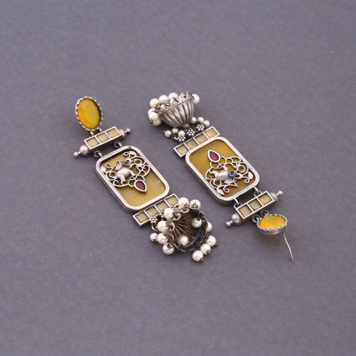 Mustard Mukkishi Oxidised Jhumkis