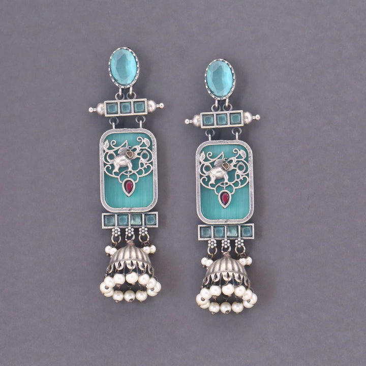 Turquoise Mukkishi Oxidised Jhumkis