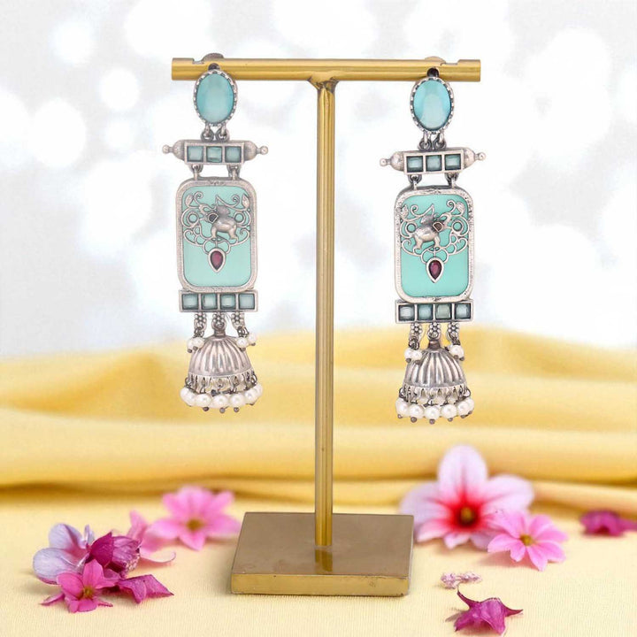 Turquoise Mukkishi Oxidised Jhumkis