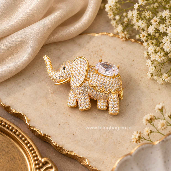 Golden Sparkle Elephant Brooch