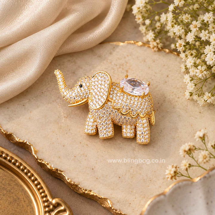 Golden Sparkle Elephant Brooch
