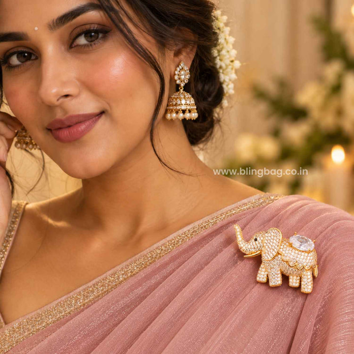 Golden Sparkle Elephant Brooch