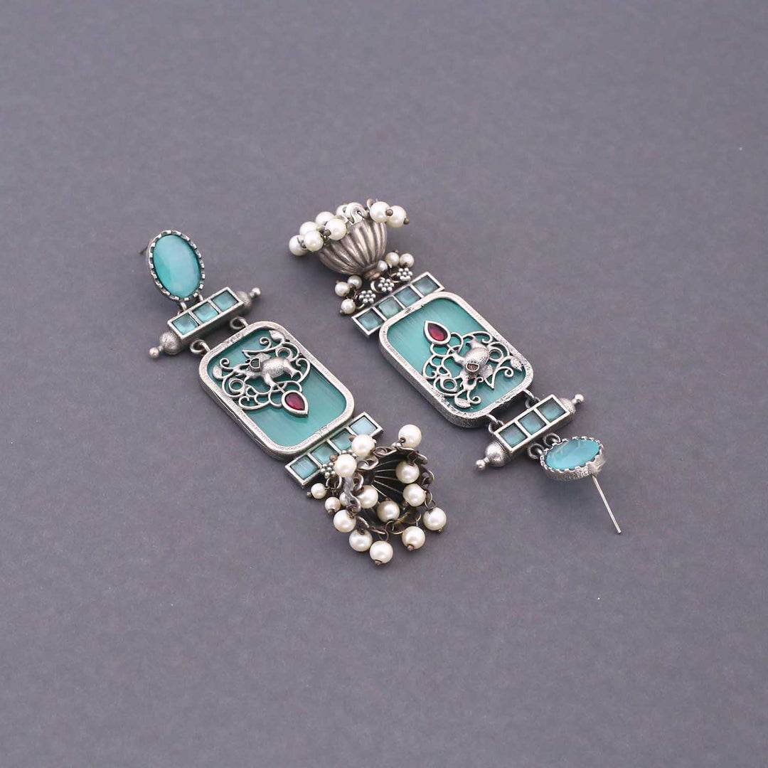 Turquoise Mukkishi Oxidised Jhumkis