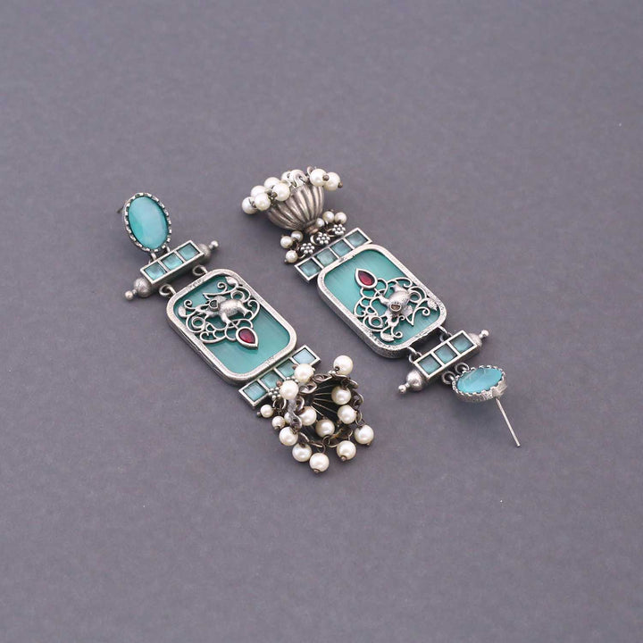 Turquoise Mukkishi Oxidised Jhumkis