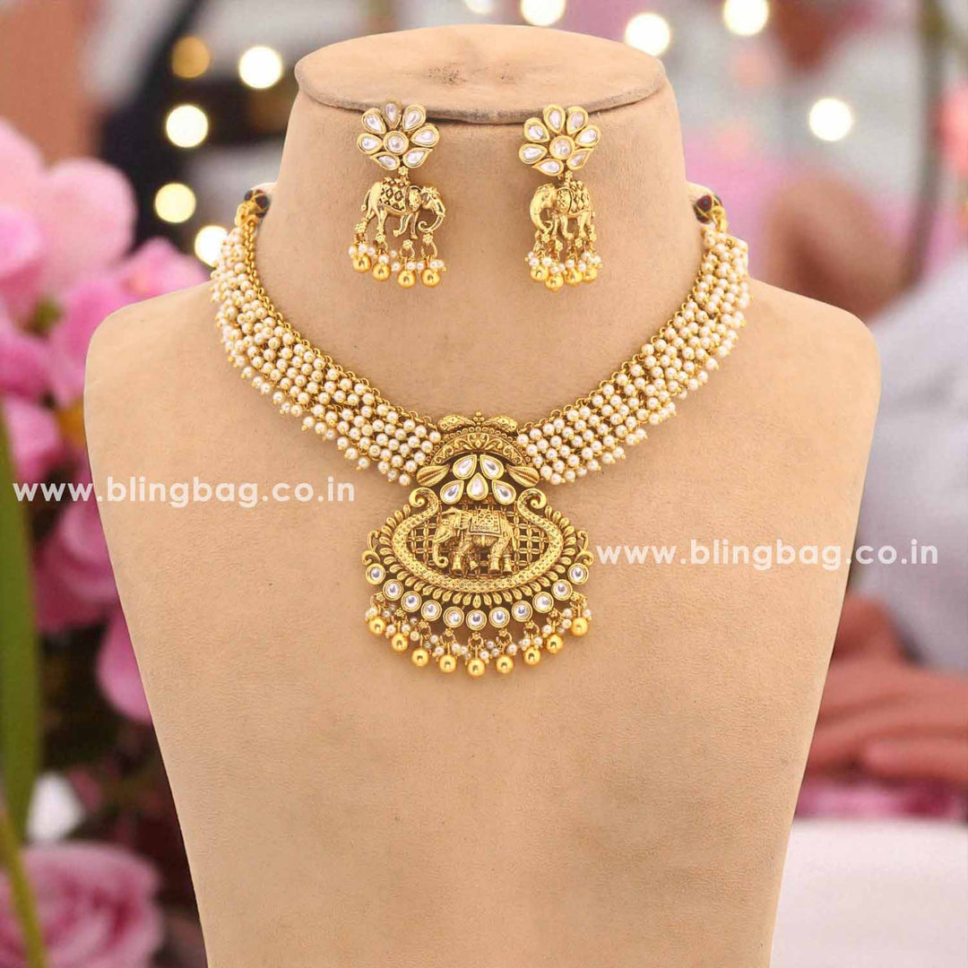 Golden Ekdant Temple Jewellery Set