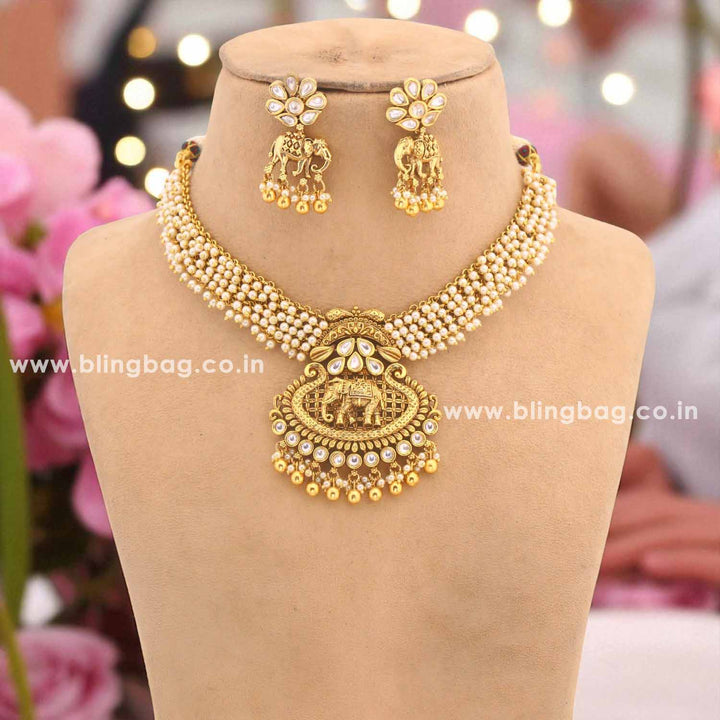 Golden Ekdant Temple Jewellery Set