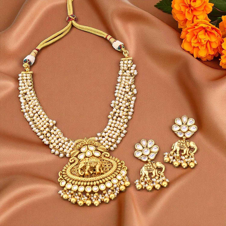 Golden Ekdant Temple Jewellery Set