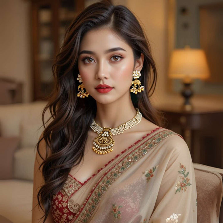 Golden Ekdant Temple Jewellery Set