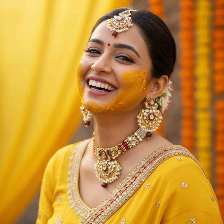 Maroon Suvitha Kundan Jewellery Set