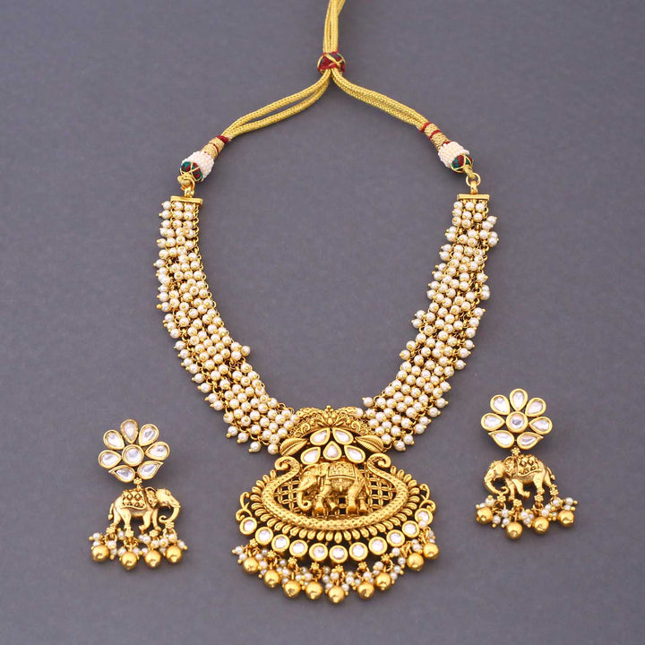 Golden Ekdant Temple Jewellery Set