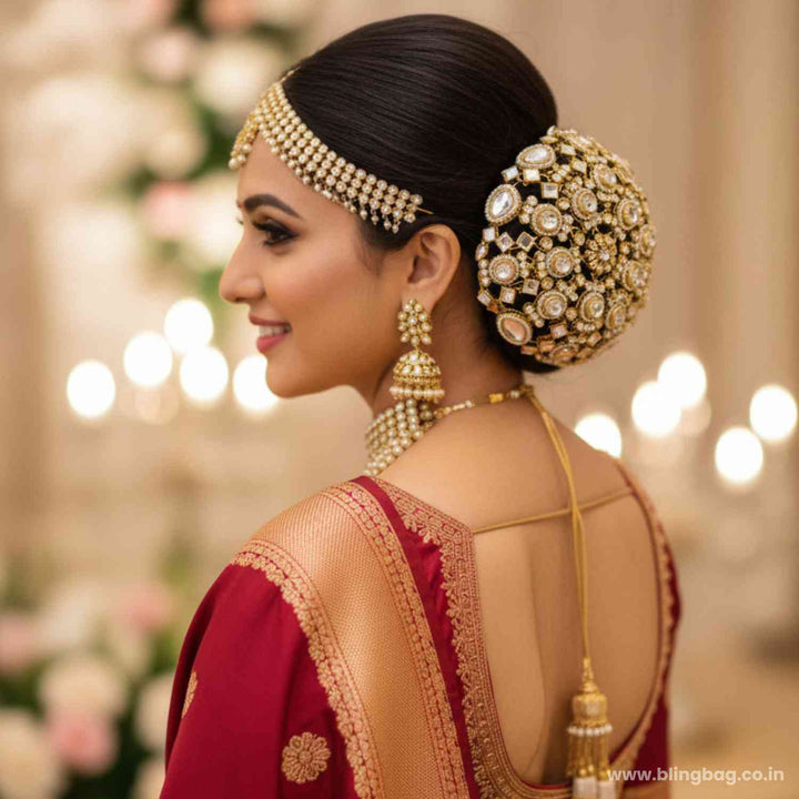 Ivory Pihusha Kundan Hair Bun Cage