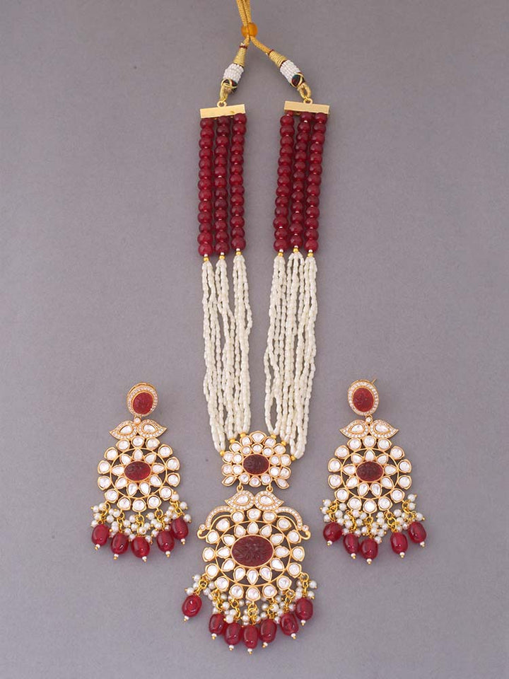 Maroon Aiden Kundan Jewellery Set - EOSS