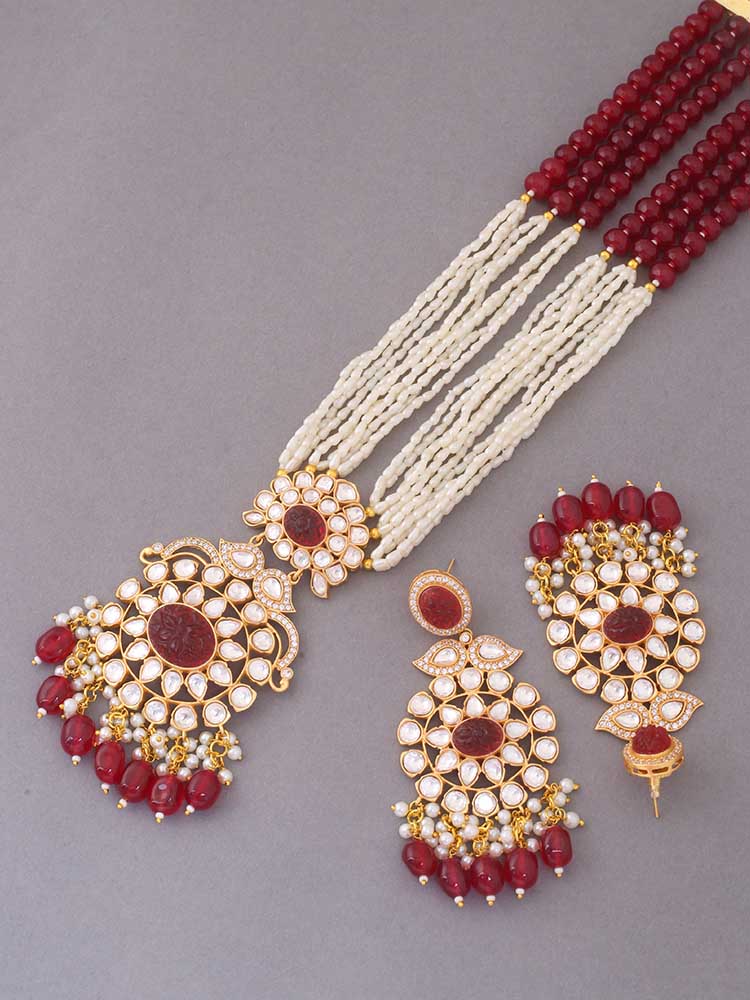 Maroon Aiden Kundan Jewellery Set - EOSS