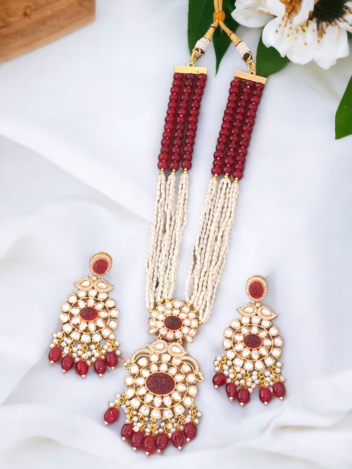 Maroon Aiden Kundan Jewellery Set - EOSS