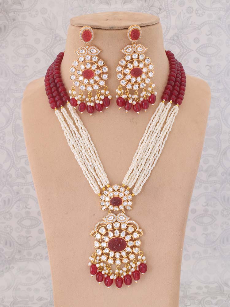 Maroon Aiden Kundan Jewellery Set - EOSS
