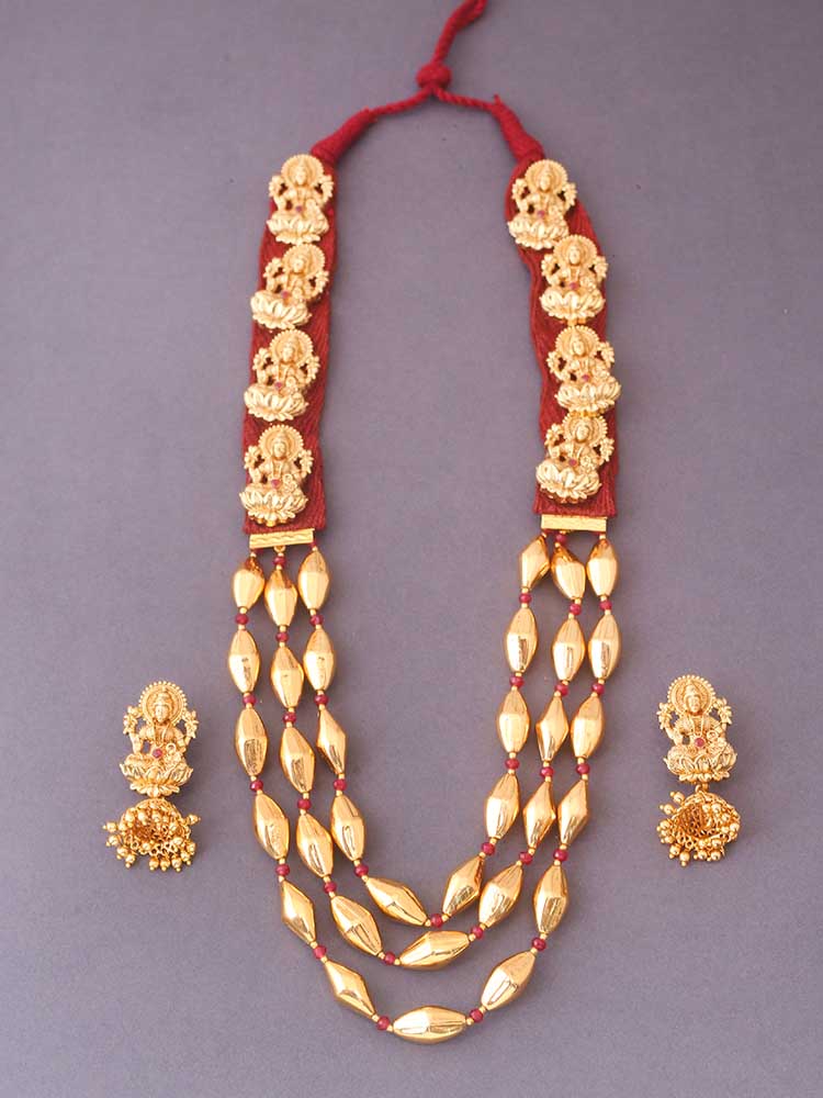 Ruby Vrishabha Temple Jewellery Set