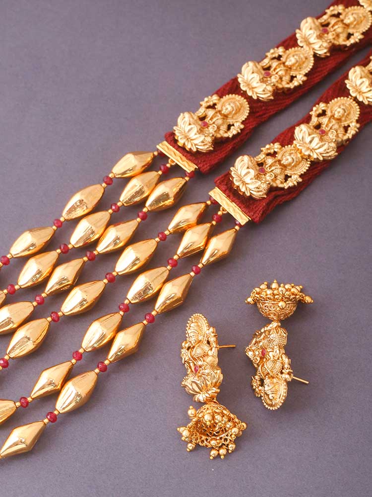 Ruby Vrishabha Temple Jewellery Set