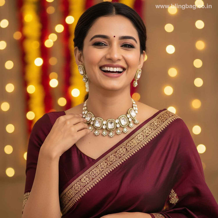 Golden Asmina Kundan Jewellery Set