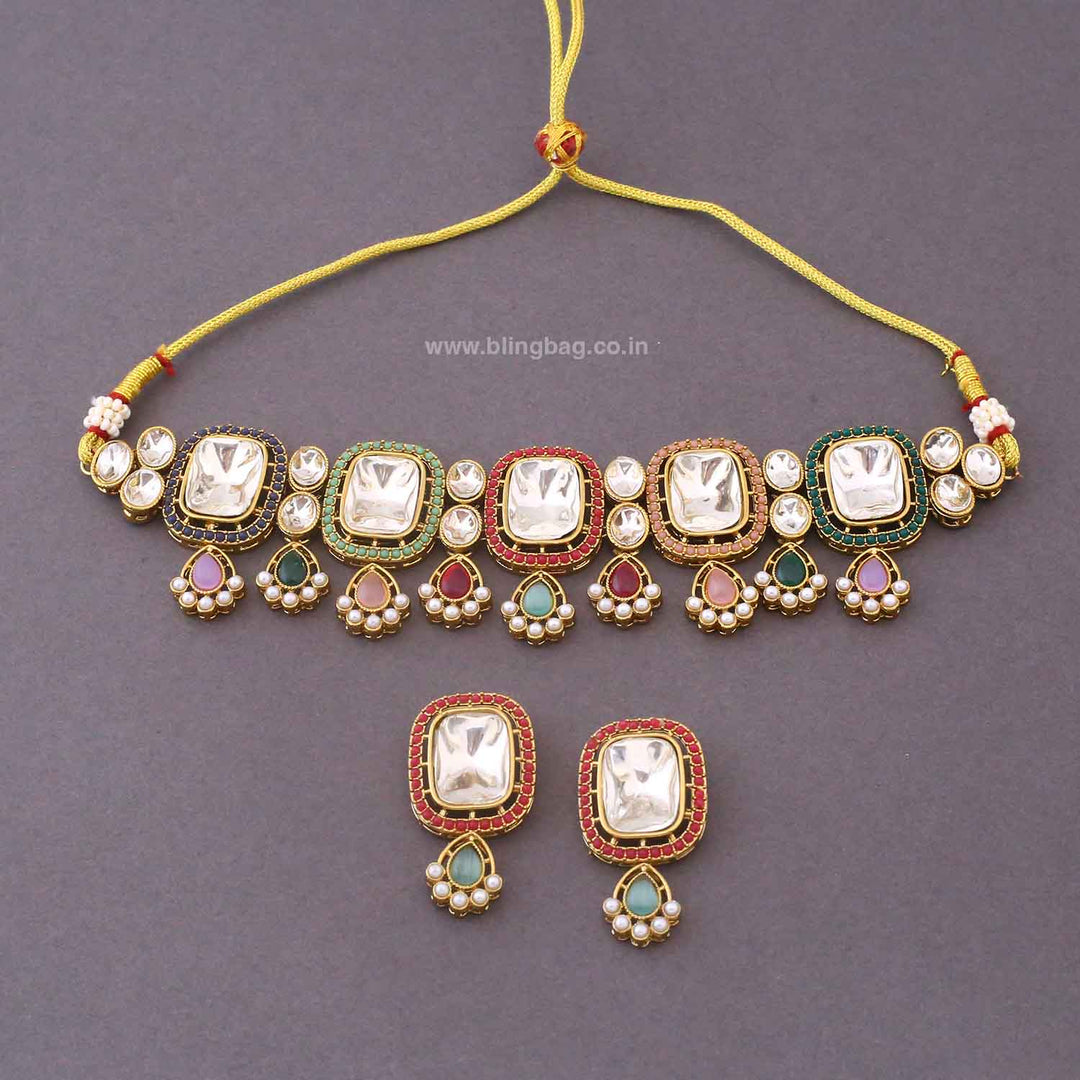 Multicolor Asmina Kundan Jewellery Set