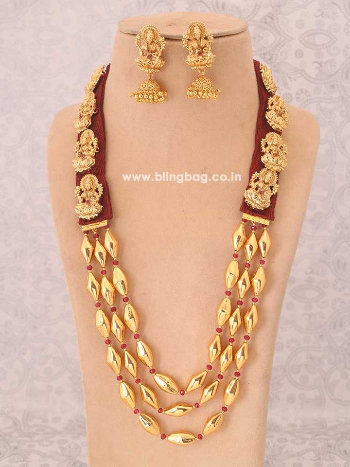 Ruby Vrishabha Temple Jewellery Set