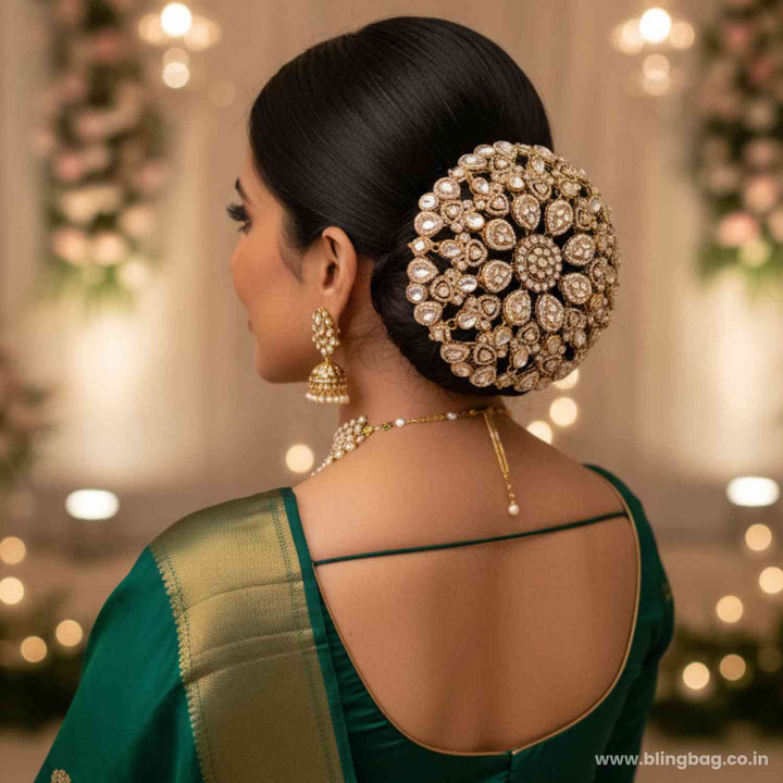 Ivory Keerthia Kundan Hair Bun Cage