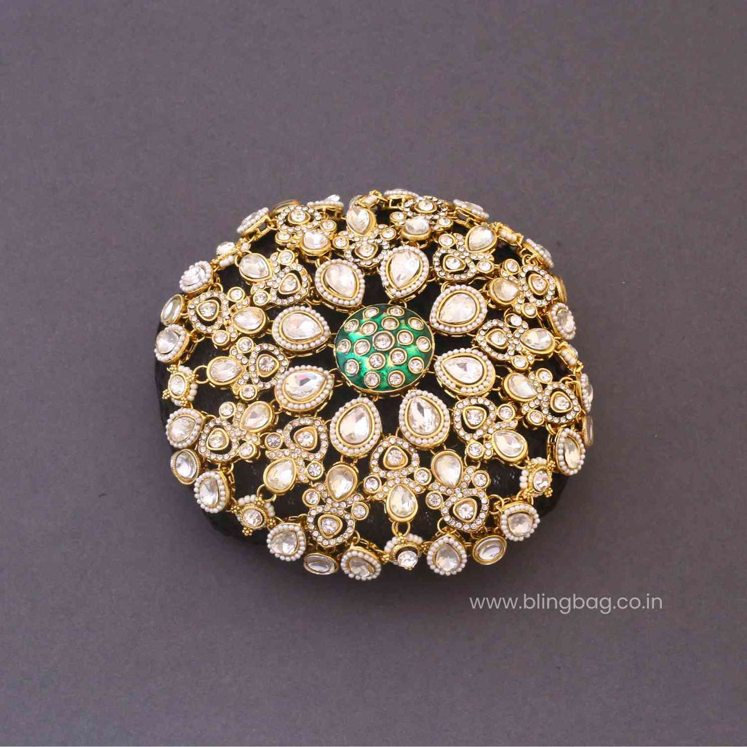 Ivory Diyai Kundan Hair Bun Cage