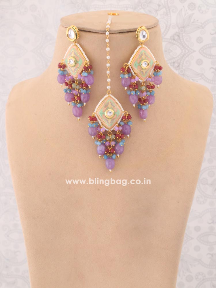 Purple Prerita Kundan Jewellery Set