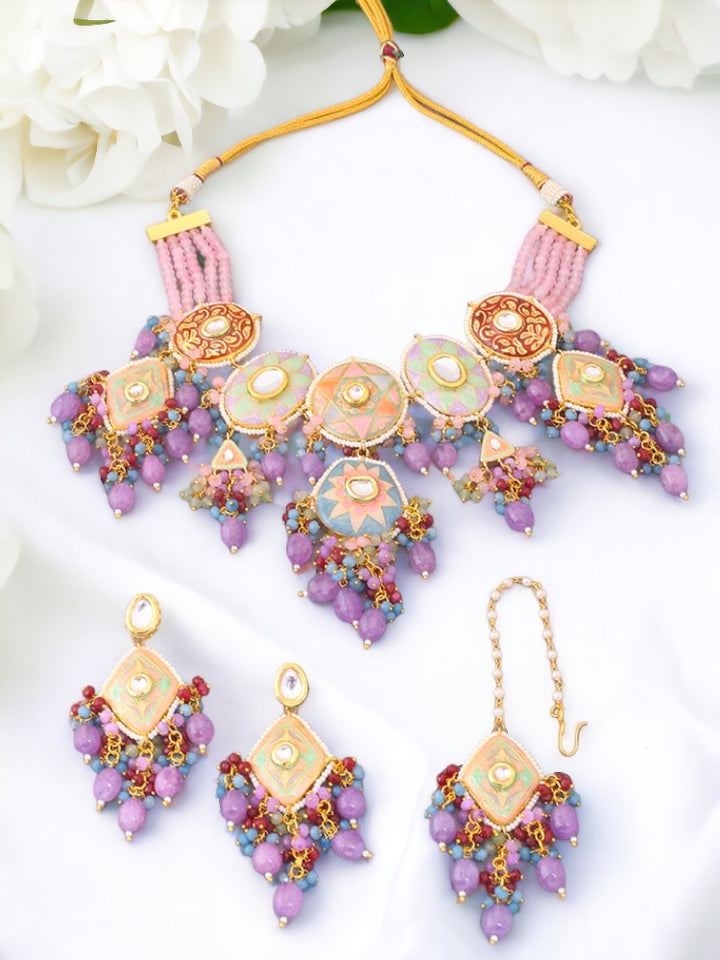 Purple Prerita Kundan Jewellery Set