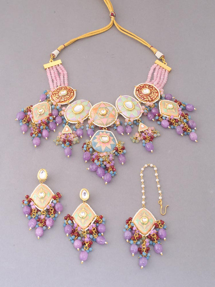 Purple Prerita Kundan Jewellery Set