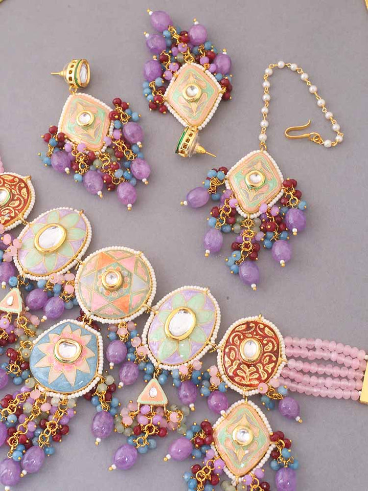 Purple Prerita Kundan Jewellery Set