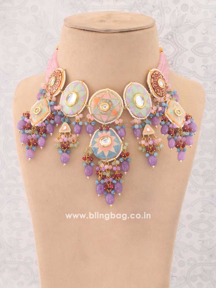 Purple Prerita Kundan Jewellery Set