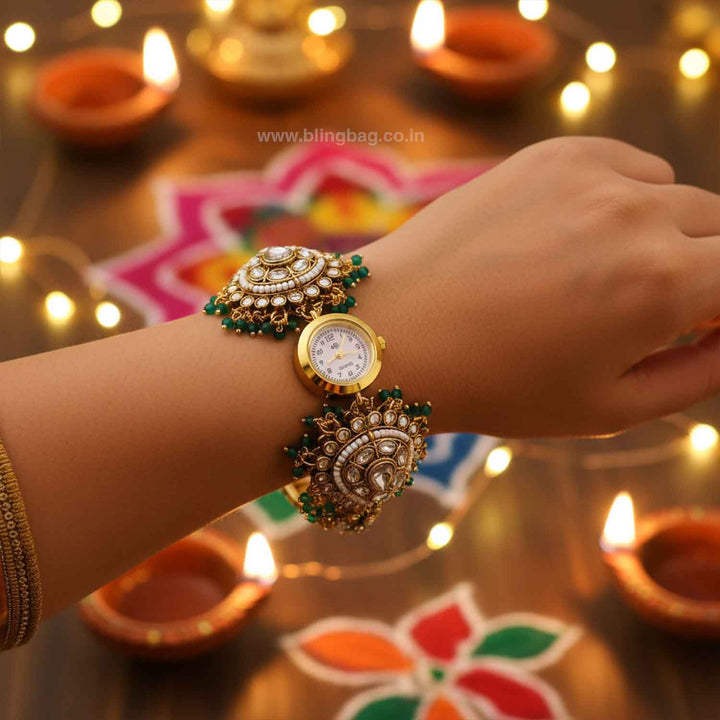 BlingBag Emerald Kanisha Kundan Watch
