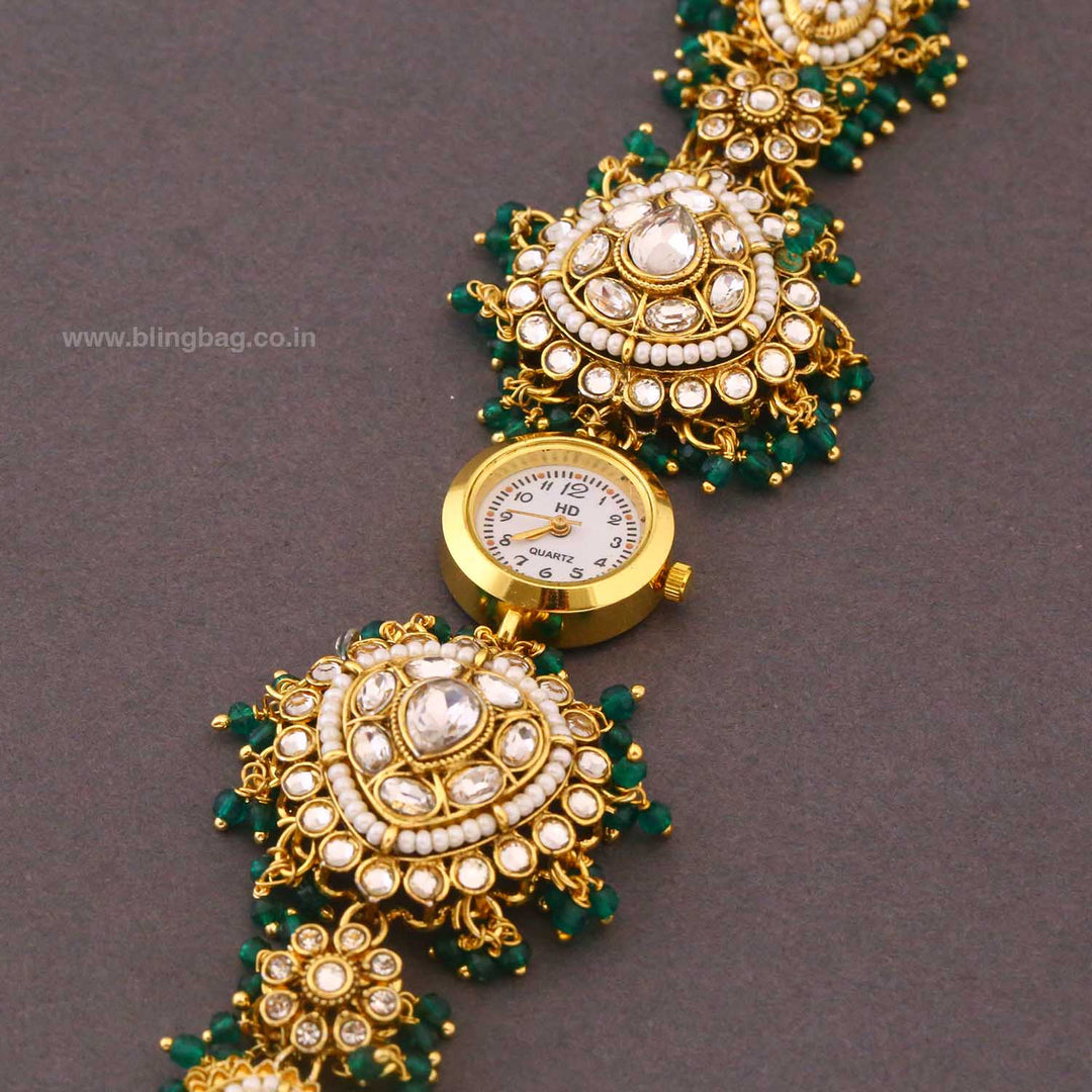 BlingBag Emerald Kanisha Kundan Watch