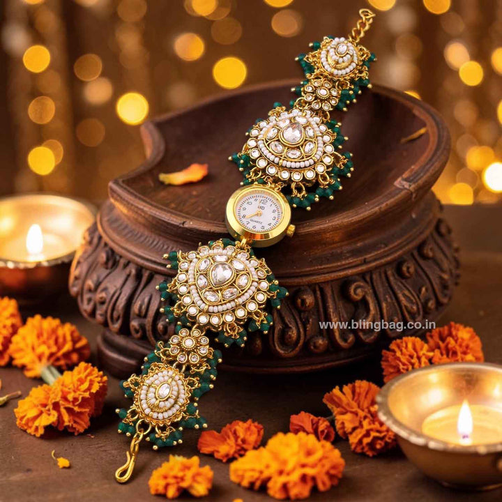 BlingBag Emerald Kanisha Kundan Watch