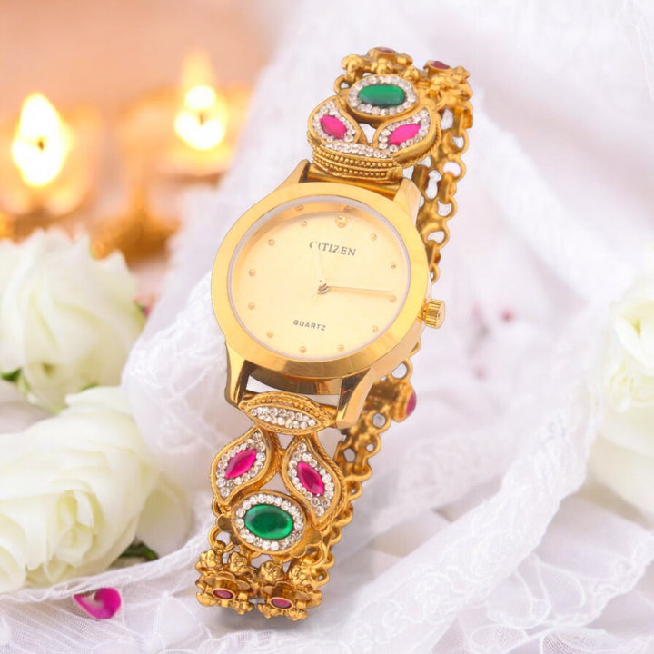 Bling Bag Gold-Plated Stone-Studded Quartz Watch